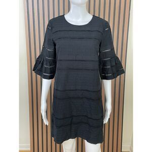 J. Crew Women's 2 Black Dress Cotton Shift Eyelet Flutter Sleeve Preppy Summer